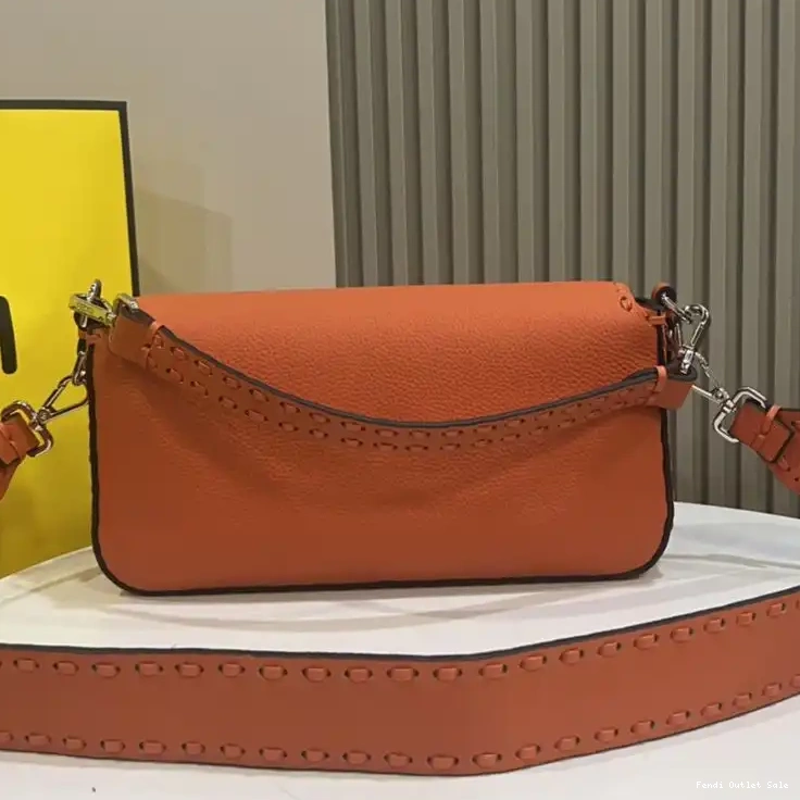 Cheap In Leather Orange Baguette Selleria Fendi Medium Romano Bag Cuoio 0403